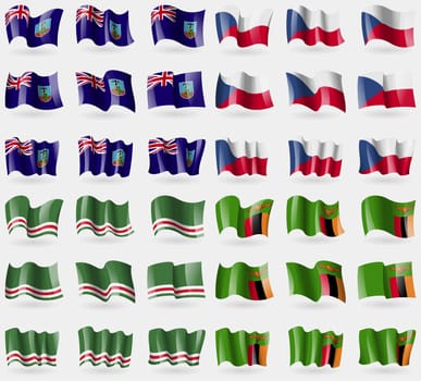 Montserrat, Czech Republic, Chechen Republic of Ichkeria, Zambia. Set of 36 flags of the countries of the world. illustration