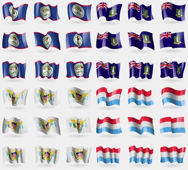 Belize, VirginIslandsUK, VirginIslandsUS, Luxembourg. Set of 36 flags of the countries of the world. illustration