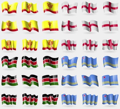 Chuvashia, England, Kenya, Aruba. Set of 36 flags of the countries of the world. illustration