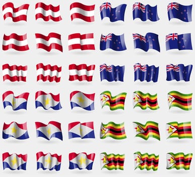 Austria, New Zeland, Saba, Zimbabwe. Set of 36 flags of the countries of the world. illustration