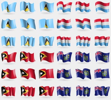 Saint Lucia, Luxembourg, East Timor, Pitcairn Islands. Set of 36 flags of the countries of the world. illustration