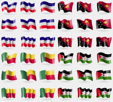 Los Altos, Papua New Guinea, Benin, Westarn Sahara. Set of 36 flags of the countries of the world. illustration