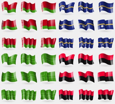 Belarus, Nauru, Ladonia, UPA. Set of 36 flags of the countries of the world. illustration