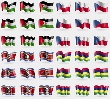 Western Sahara, Szech Republic, Swaziland, Mauritius. Set of 36 flags of the countries of the world. illustration