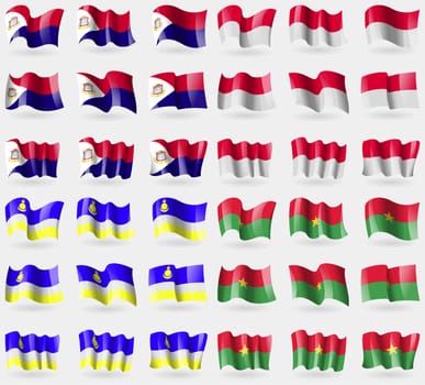 Saint Martin, Monaco, Buryatia, Burkia Faso. Set of 36 flags of the countries of the world. illustration