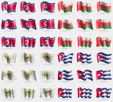 Korea North, Oman, VirginIslandsUS, Cuba. Set of 36 flags of the countries of the world. illustration