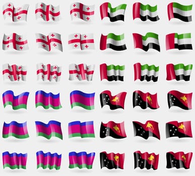 Georgia, United Arab Emirates, Kuban republic, Papua New Guinea. Set of 36 flags of the countries of the world. illustration