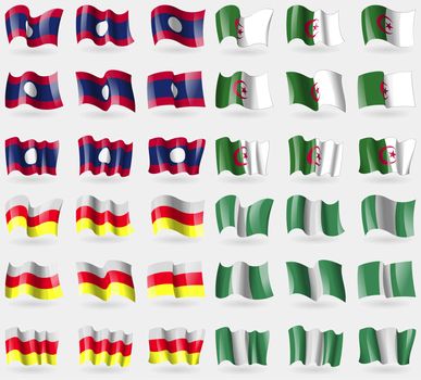 Laos, Algeria, North Ossetia, Nigeria. Set of 36 flags of the countries of the world. illustration