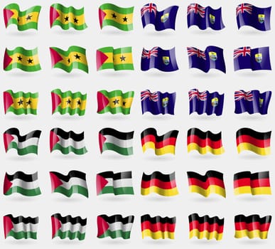 Sao Tome and Principe, Saint Helena, Palestine, Germany. Set of 36 flags of the countries of the world. illustration