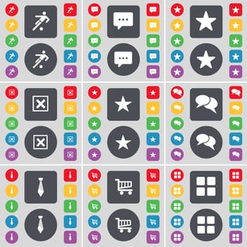 Football, Chat bubble, Star, Stop, Star, Tie, Shopping cart, Apps icon symbol. A large set of flat, colored buttons for your design. illustration