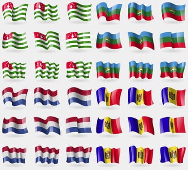 Abkhazia, KarachayCherkessia, Netherlands, Moldova. Set of 36 flags of the countries of the world. illustration