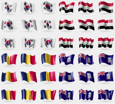 Korea South, Iraq, Chad, Falkland Islands. Set of 36 flags of the countries of the world. illustration