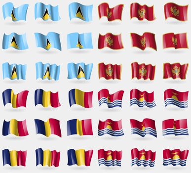 Saint Lucia, Montenegro, Chad, Kiribati. Set of 36 flags of the countries of the world. illustration