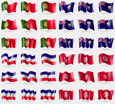 Portugal, Saint Helena, Los Altos, Tunisia. Set of 36 flags of the countries of the world. illustration