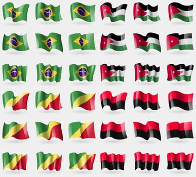 Brazil, Jordan, Congo Republic, UPA. Set of 36 flags of the countries of the world. illustration