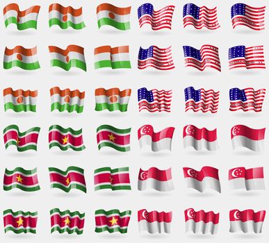 Niger, Bikini Atoll, Suridame, Singapore. Set of 36 flags of the countries of the world. illustration