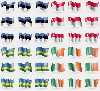 Estonia, Singapore, Rwanda, Ireland. Set of 36 flags of the countries of the world. illustration