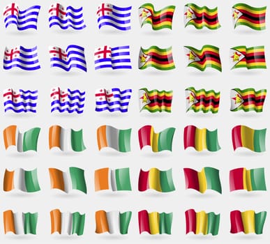 Ajaria, Zimbabwe, Cote Divoire, Guinea. Set of 36 flags of the countries of the world. illustration