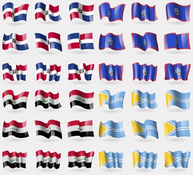 Dominican Republic, Guam, Iraq, Tuva. Set of 36 flags of the countries of the world. illustration