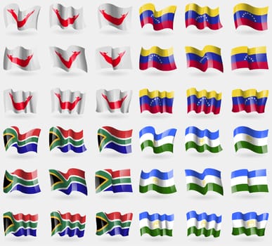Easter Rapa Nui, Venezuela, South Africa, Bashkortostan. Set of 36 flags of the countries of the world. illustration