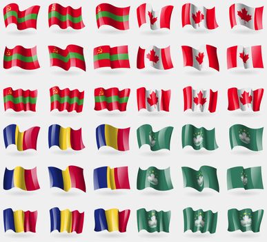 Transnistria, Canada, Romania, Macau. Set of 36 flags of the countries of the world. illustration
