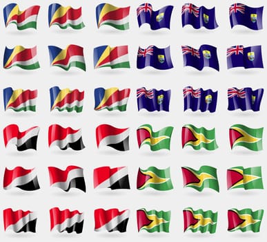 Seychelles, Saint Helena, Sealand Principality, Guyana. Set of 36 flags of the countries of the world. illustration