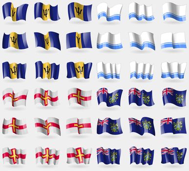 Barbados, Altai Republic, Guernsey, Pitcairn Islands. Set of 36 flags of the countries of the world. illustration