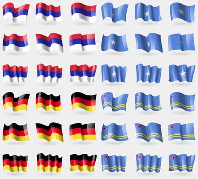 Republika Srpska, Somalia, Germany, Aruba. Set of 36 flags of the countries of the world. illustration