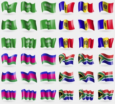 Saudi Arabia, Moldova, Kuban Republic, South Africa. Set of 36 flags of the countries of the world. illustration