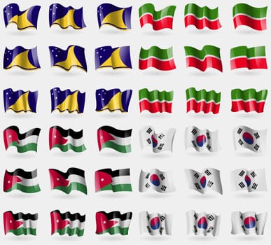 Tokelau, Tatarstan, Jordan, Korea South. Set of 36 flags of the countries of the world. illustration