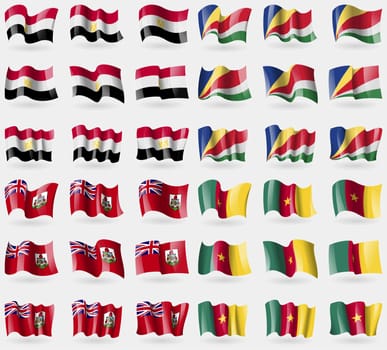 Egypt, Seychelles, Bermuda, Cameroon. Set of 36 flags of the countries of the world. illustration