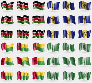 Kenya, Barbados, GuineaBissau, Norfolk Island. Set of 36 flags of the countries of the world. illustration