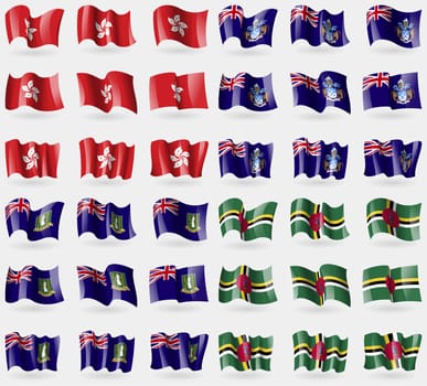 Hong Kong, Tristan da Cunha, VirginIslandsUK, Dominica. Set of 36 flags of the countries of the world. illustration