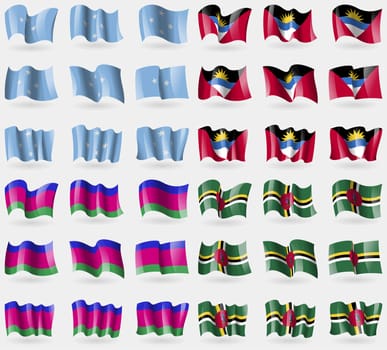 Micronesia, Antigua and Barbuda, Kuban Republic, Dominica. Set of 36 flags of the countries of the world. illustration