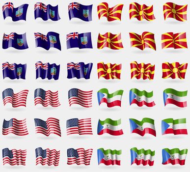 Montserrat, Macedonia, USA, Equatorial Guinea. Set of 36 flags of the countries of the world. illustration