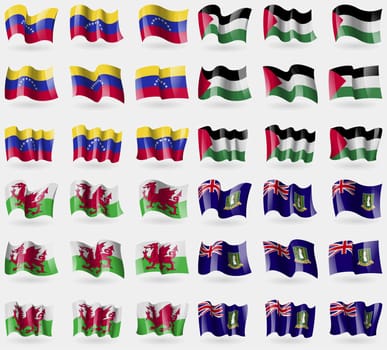 Venezuela, Palestine, Wales, VirginIslandsUK. Set of 36 flags of the countries of the world. illustration