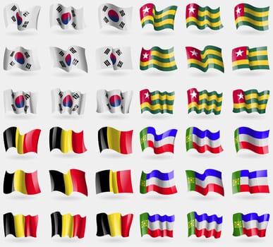 Korea South, Togo, Belgium, Khakassia. Set of 36 flags of the countries of the world. illustration