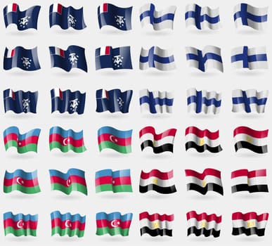 French and Antarctic, Finland, Azerbaijan, Egypt. Set of 36 flags of the countries of the world. illustration