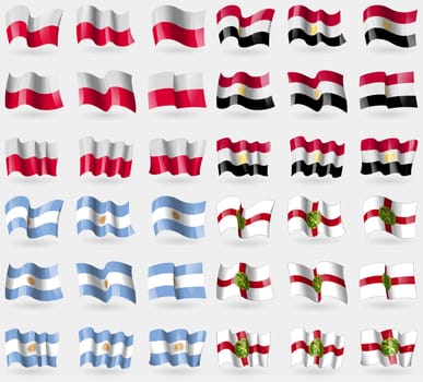 Poland, Egypt, Argentina, Alderney. Set of 36 flags of the countries of the world. illustration