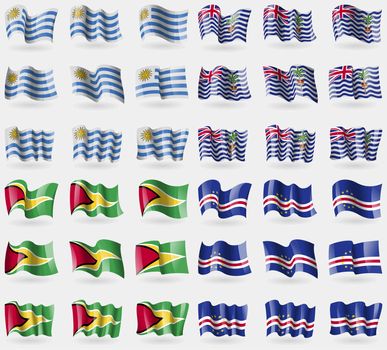 Uruguay, British Indian Ocean Territory, Guyana, Cape Verde. Set of 36 flags of the countries of the world. illustration