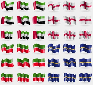 United Arab Emirates, England, Tatarstan, Nauru. Set of 36 flags of the countries of the world. illustration