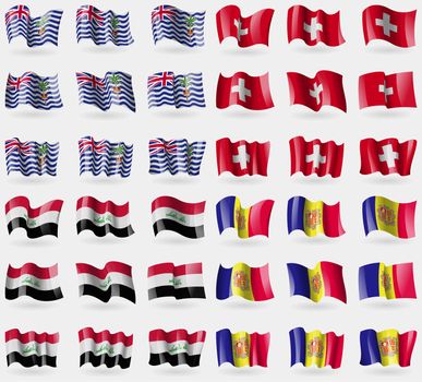 British Indian Ocean Territory, Switzerland, Iraq, Andorra. Set of 36 flags of the countries of the world. illustration