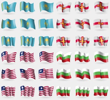 Kazakhstan, Guernsey, Liberia, Bulgaria. Set of 36 flags of the countries of the world. illustration