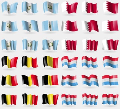 Guatemala, Bahrain, Belgium, Luxembourg. Set of 36 flags of the countries of the world. illustration