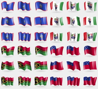Guam, Bosnia and Herzegovina Federation, Vanuatu, Samoa. Set of 36 flags of the countries of the world. illustration