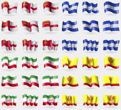 Sark, Honduras, Iran, Chuvashia. Set of 36 flags of the countries of the world. illustration