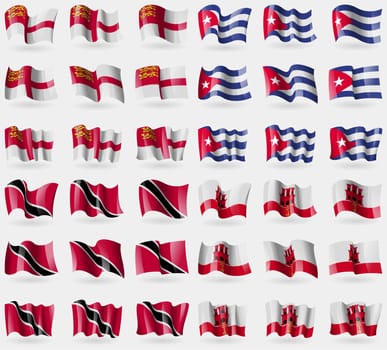 Sark, Cuba, Trinidad and Tobago, Gibraltar. Set of 36 flags of the countries of the world. illustration