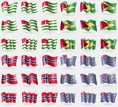 Abkhazia, Guyana, Norway, Brirish Indian Ocean Territory. Set of 36 flags of the countries of the world. illustration