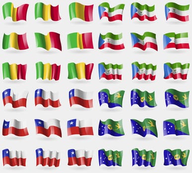 Mali, Equatorial Guinea, Chile, Christmas Island. Set of 36 flags of the countries of the world. illustration