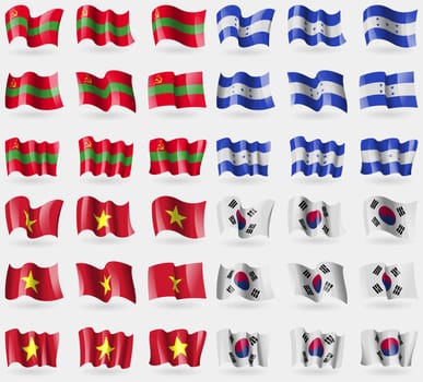 Transnistria, Honduras, Vietnam, Korea South. Set of 36 flags of the countries of the world. illustration